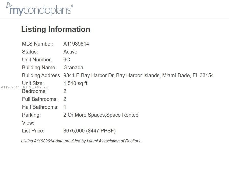 9341 E Bay Harbor Dr # 6C, Bay Harbor Islands FL 33154 — 26